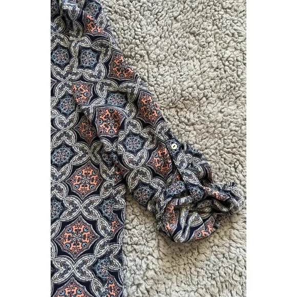 DR2 Women’s Large Blue & Salmon Pink Paisley Bohemian Button Up Blouse. - Picture 9 of 11